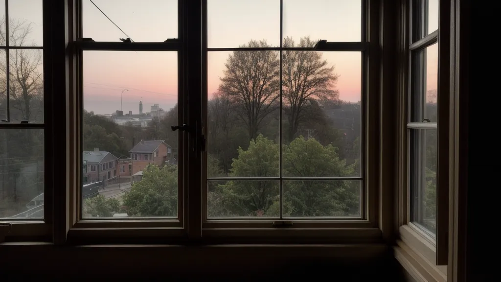 Blick aus dem Fenster auf den Turmberg in Karlsruhe-Durlach bei Dämmerung.